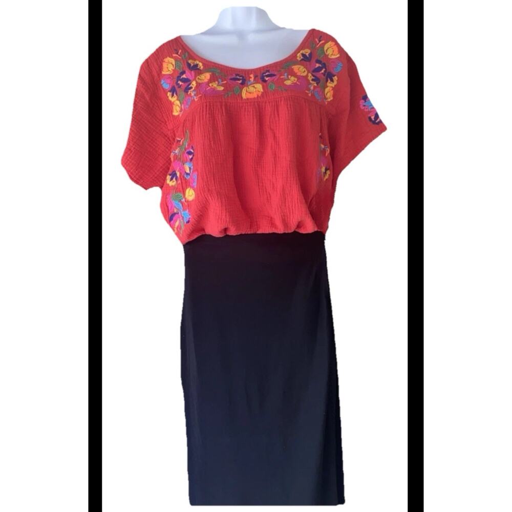 SEEN BE SEEN Women's Plus Size 2X Tropical Flora Red Summer Boho Blouse Hawaiian